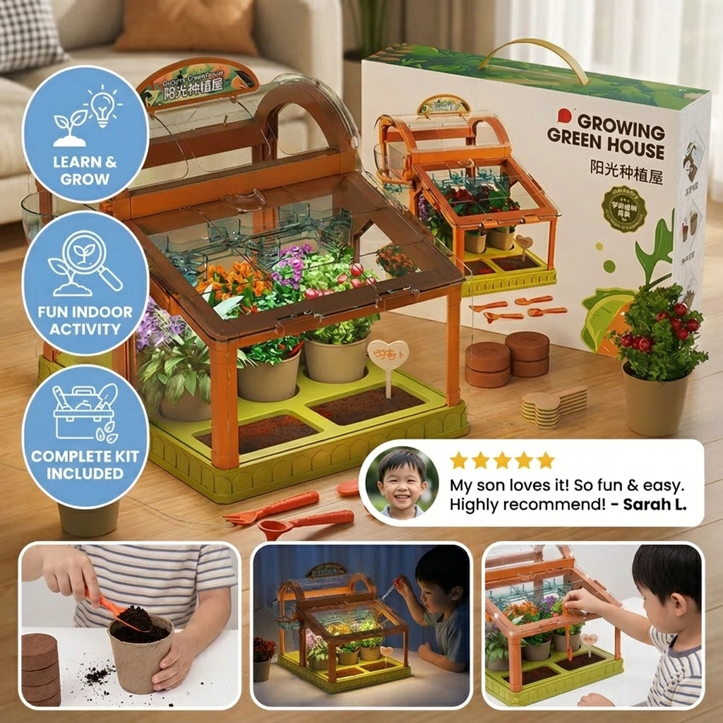 LED Acrylic Kids Greenhouse – Indoor Plant Growing Kit for Learning & Fun