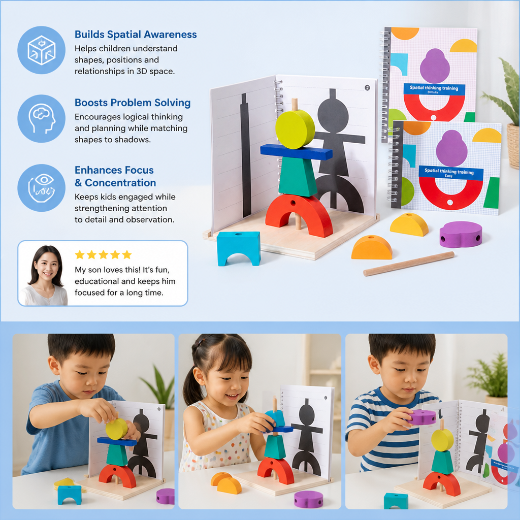 Wooden 3D Shadow Matching & Spatial Thinking Puzzle for Kids