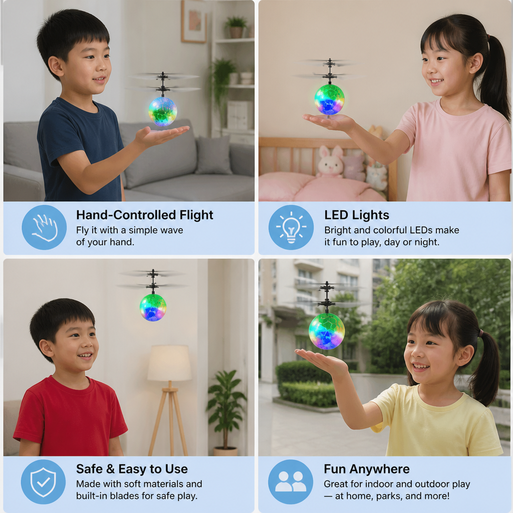 Hand-Controlled Flying LED Ball Drone for Kids