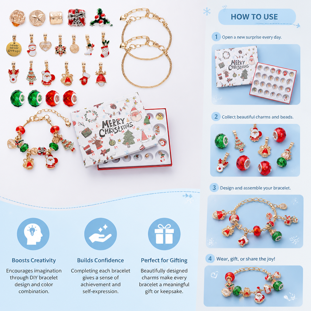 24-Day Christmas Bracelet Advent Calendar – DIY Jewelry-Making Kit for Girls