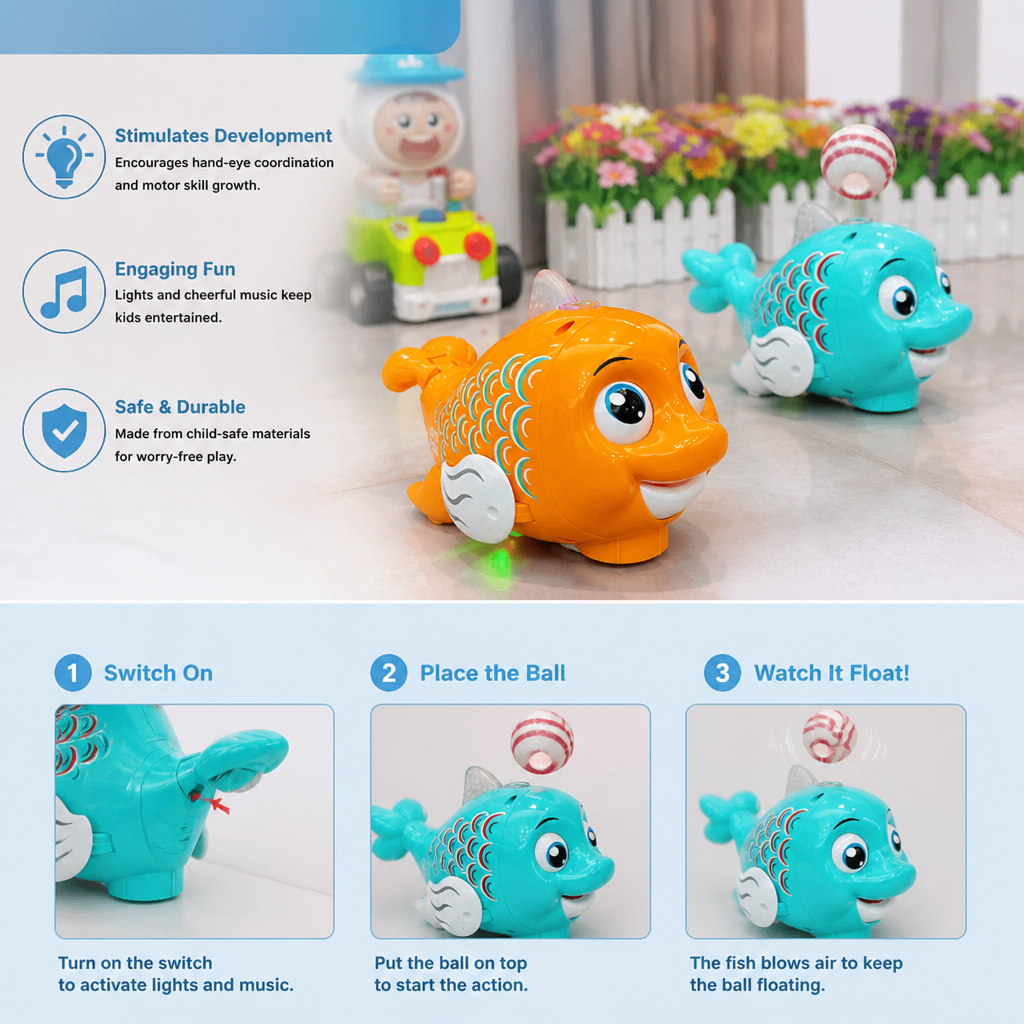 Interactive Floating Ball Fish Toy with Lights & Music