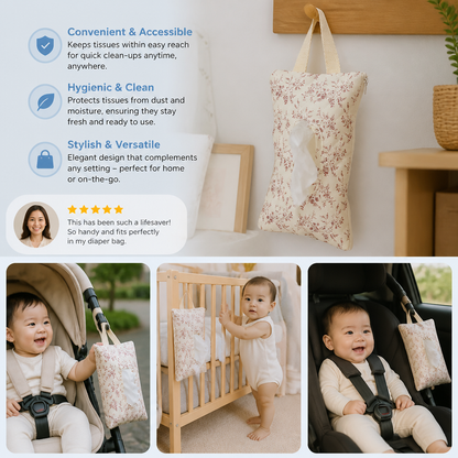 Hanging Tissue Holder for Strollers, Cribs & Cars