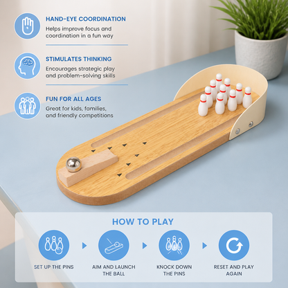 Wooden Mini Bowling Game – Portable Desktop Bowling Set for Kids