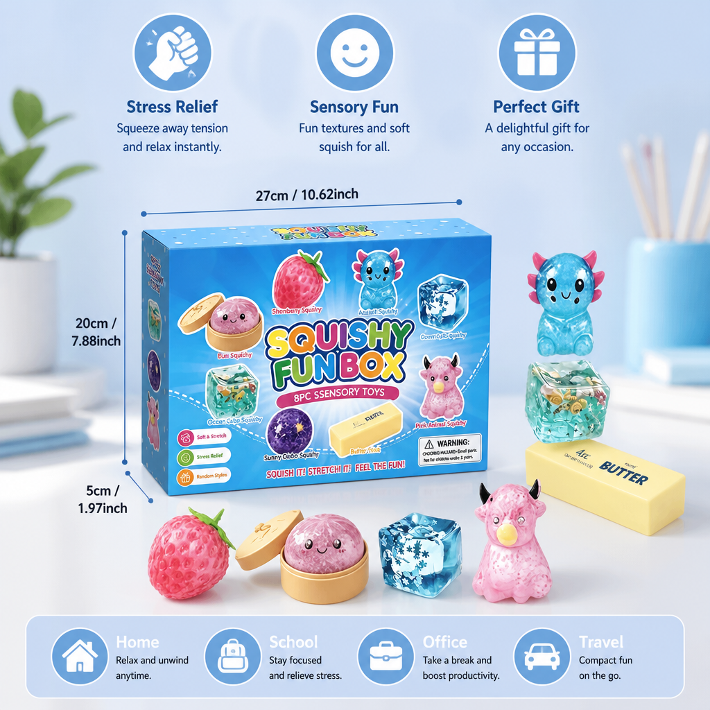 Premium Squishy Fidget Toy Set – 8 Sensory Toys