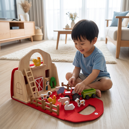 Montessori Wooden & Felt Farm Travel Toy – Perfect for On-the-Go Play