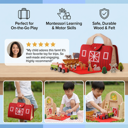 Montessori Wooden & Felt Farm Travel Toy – Perfect for On-the-Go Play