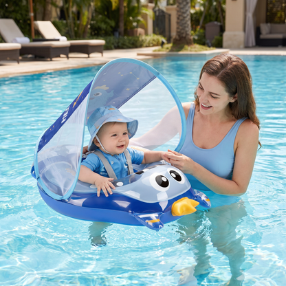 Inflatable Baby Swim Ring with Shoulder Straps & Sun Canopy – Safe Pool Seat for Babies