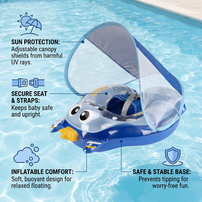 Inflatable Baby Swim Ring with Shoulder Straps & Sun Canopy – Safe Pool Seat for Babies