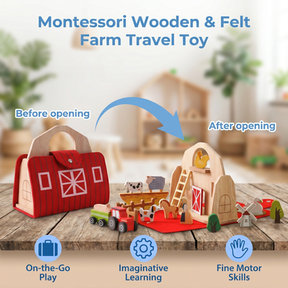 Montessori Wooden & Felt Farm Travel Toy – Perfect for On-the-Go Play