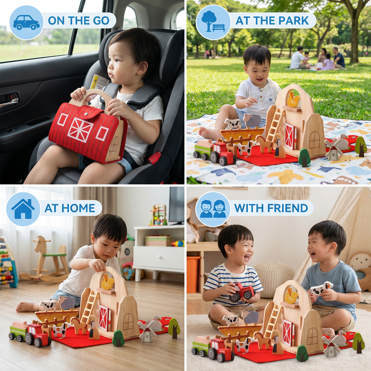 Montessori Wooden & Felt Farm Travel Toy – Perfect for On-the-Go Play