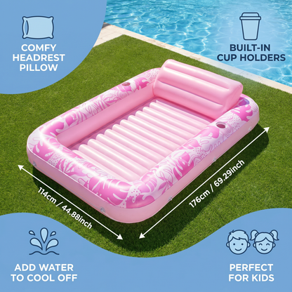 Inflatable Tanning Pool Lounge with Pillow & Cup Holder