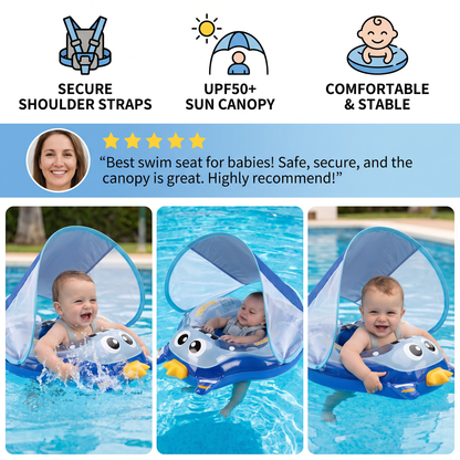 Inflatable Baby Swim Ring with Shoulder Straps & Sun Canopy – Safe Pool Seat for Babies
