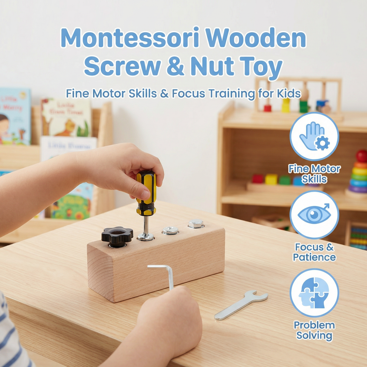 Montessori Wooden Screw & Nut Toy – Fine Motor Skills & Focus Training for Kids