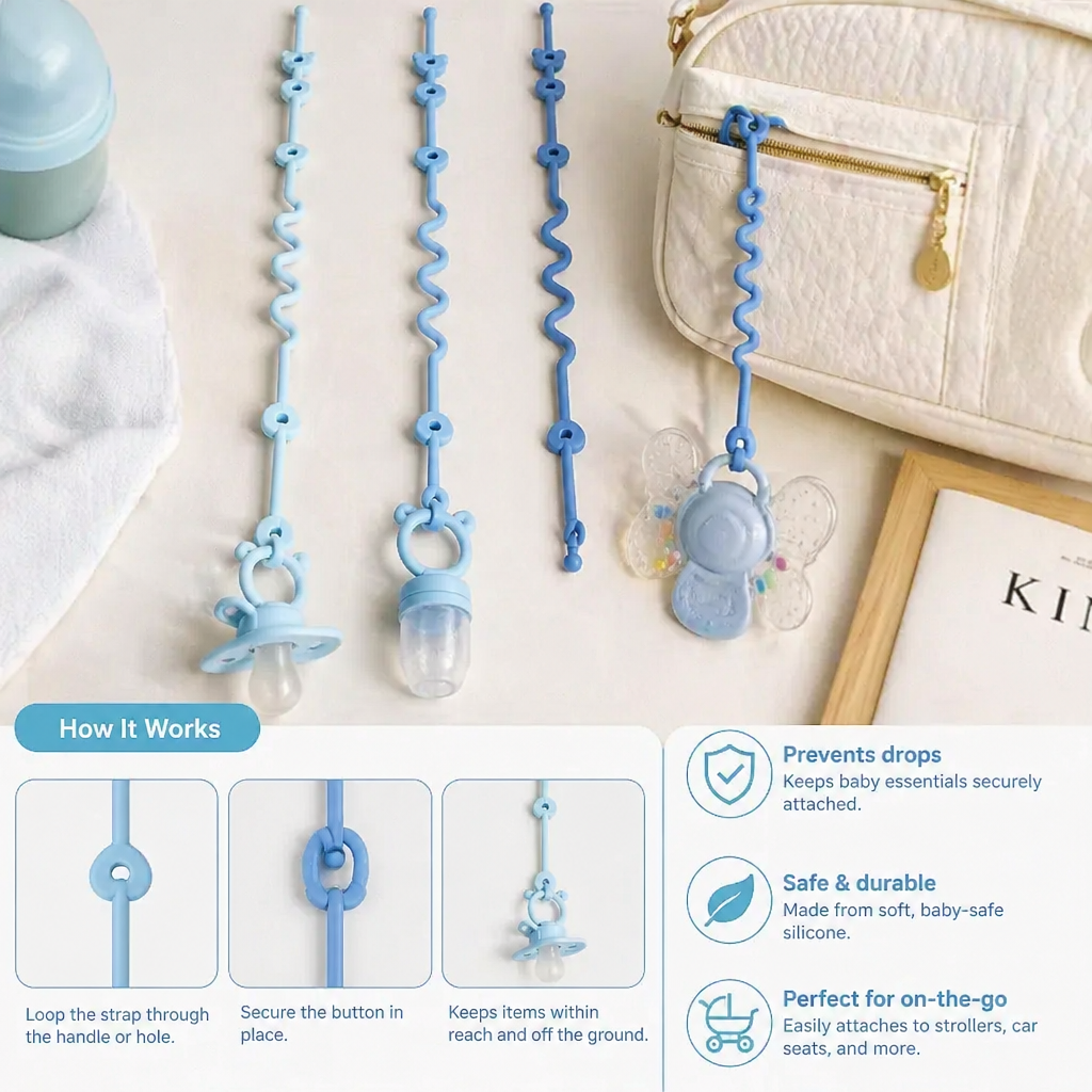 Silicone Baby Clip with Anti-Loss Protection – for Pacifiers & Toys (5 Pieces)