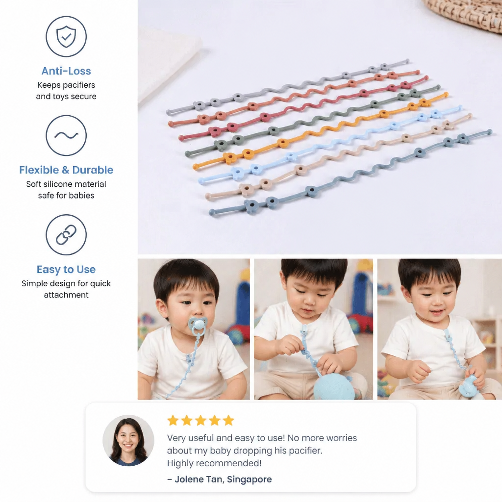 Silicone Baby Clip with Anti-Loss Protection – for Pacifiers & Toys (5 Pieces)