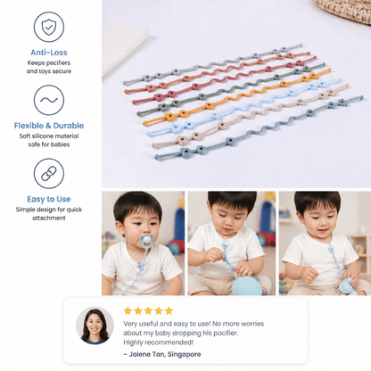 Silicone Baby Clip with Anti-Loss Protection – for Pacifiers & Toys (5 Pieces)