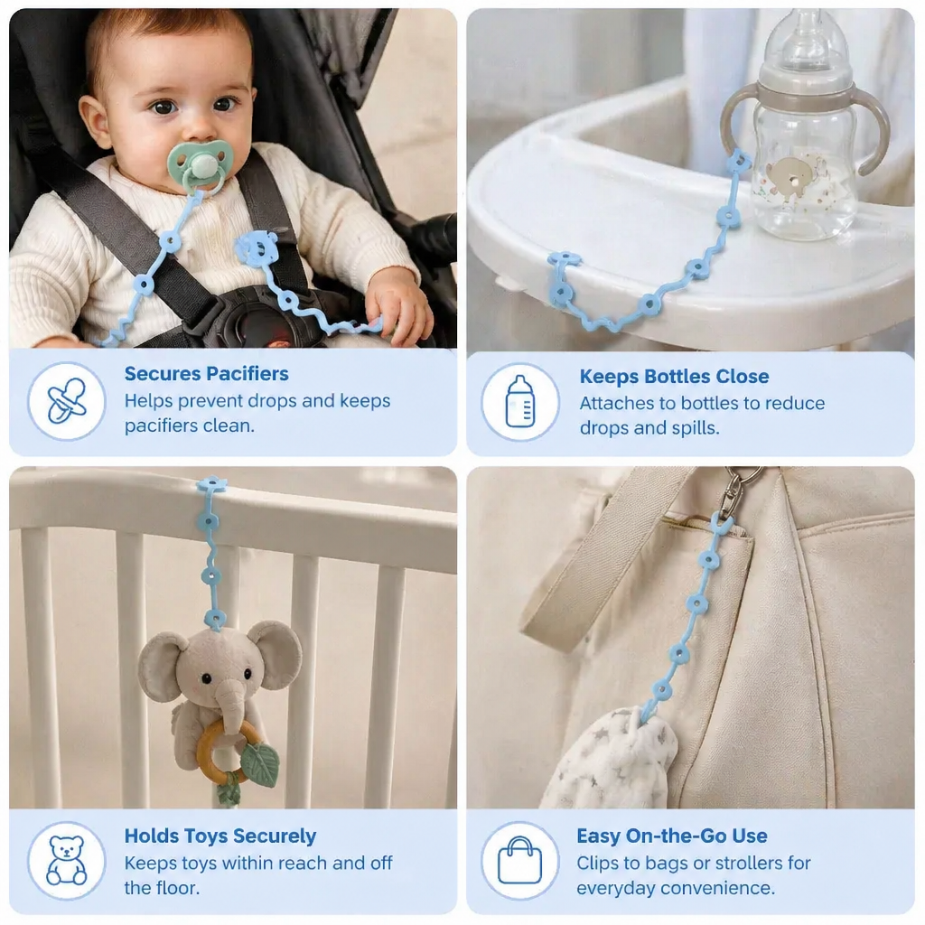 Silicone Baby Clip with Anti-Loss Protection – for Pacifiers & Toys (5 Pieces)