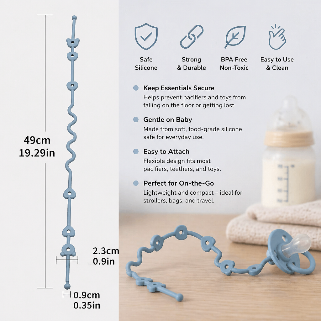 Silicone Baby Clip with Anti-Loss Protection – for Pacifiers & Toys (5 Pieces)
