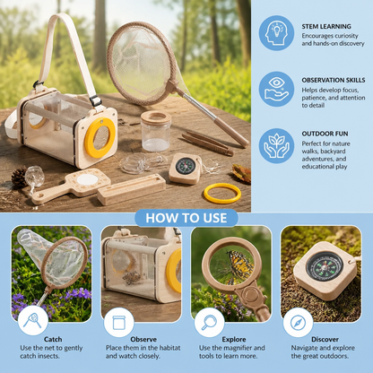 Kids Nature Explorer Kit with Bug Catcher Net Magnifier and Compass