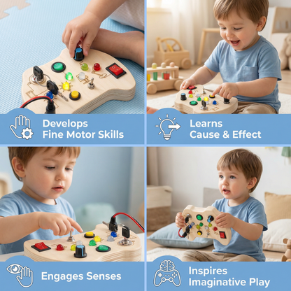 LED Controller Busy Board Wooden – Montessori Learning Toy for Motor Skill Development