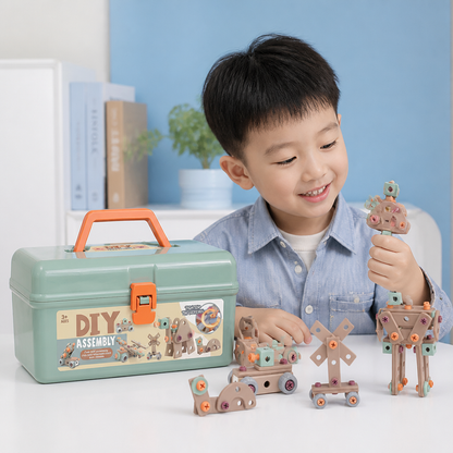 144-Piece Kids Tool Set with Drill & Toolbox – STEM Montessori Construction Kit