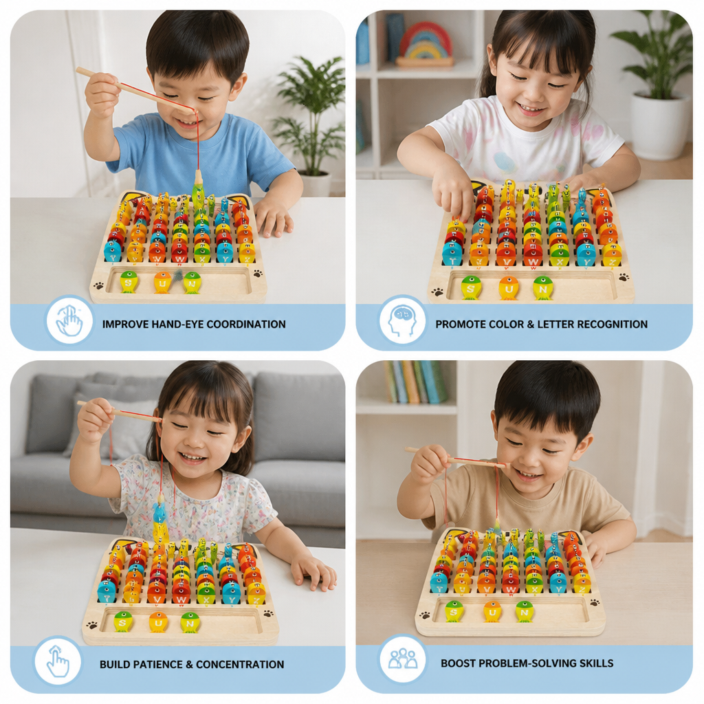 Wooden Magnetic Fishing Game – Alphabet, Math & Fine Motor Skills Learning Toy for Kids