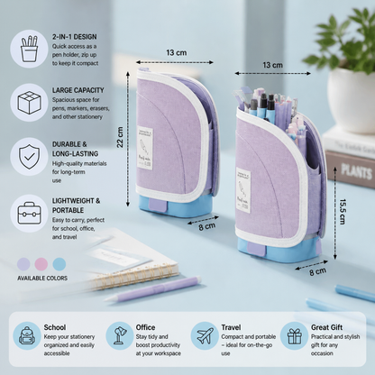 2-in-1 Pop-Up Pencil Case with Pen Holder – Space-Saving Desk Organizer