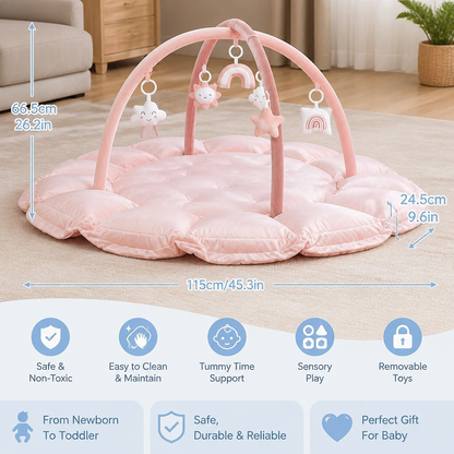5-in-1 Plush Baby Play Gym, Activity Mat & Bed with Hanging Toys