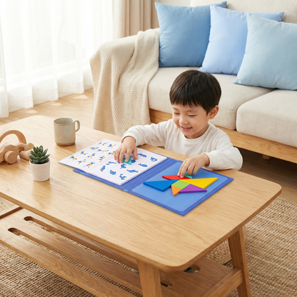 Portable Montessori Wooden Magnetic Tangram Puzzle Book Learning Toy