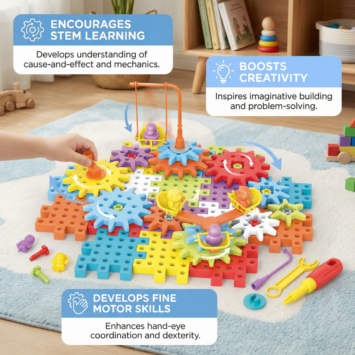 Montessori 3D Cog and Puzzle Tiles