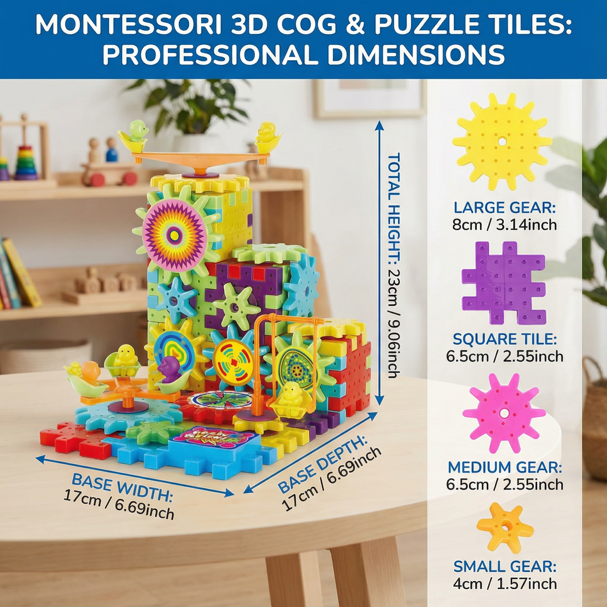 Montessori 3D Cog and Puzzle Tiles