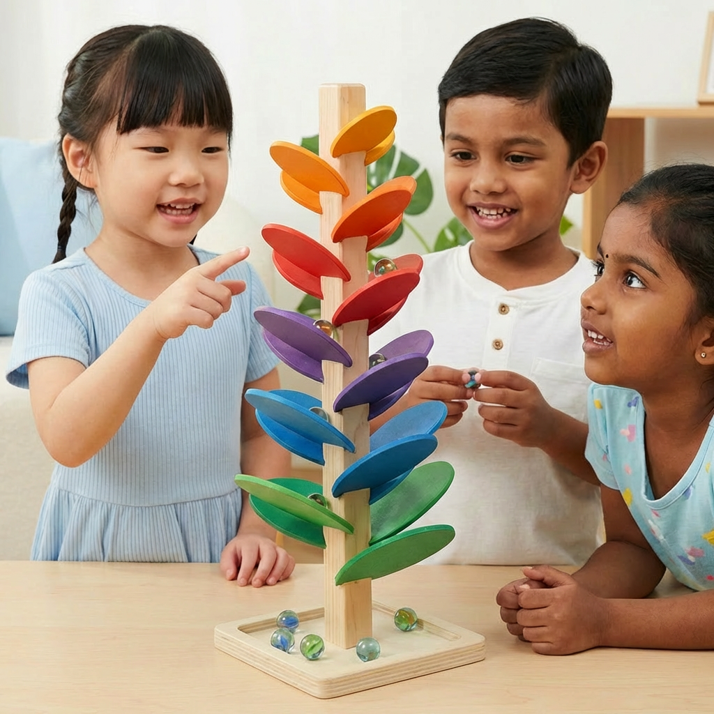 Montessori Rainbow Marble Wooden Tower
