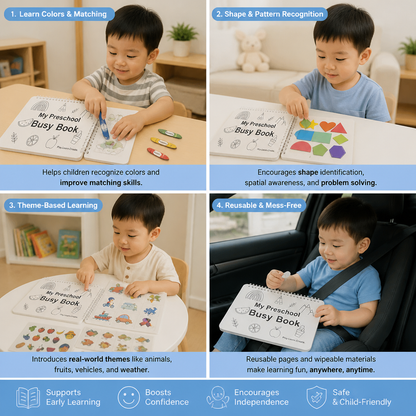 Montessori Busy Book – Reusable Preschool Learning Activity Book