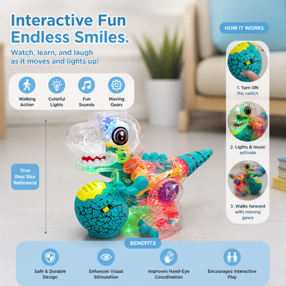 Interactive Light-Up Gear Dinosaur Toy with Music & Walking Action