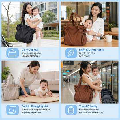 2-in-1 Folding Diaper Bag & Changing Mat – Lightweight & Spacious Travel Tote for Moms