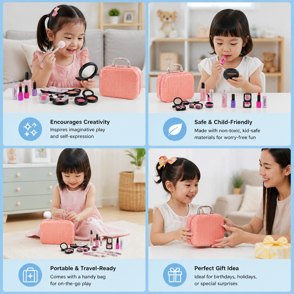 Make-up Play Set for Girls – Safe Kids Cosmetic Set with Practical Bag