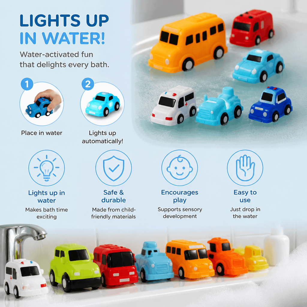 Light-Up Bath Toy Car Set – Water-Activated Baby Bath Toys