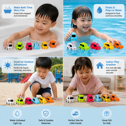 Light-Up Bath Toy Car Set – Water-Activated Baby Bath Toys