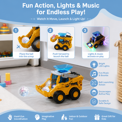 Interactive Light-Up Construction Bulldozer with Ball Launcher for Kids