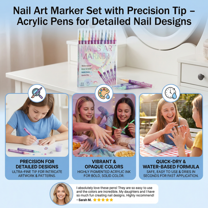 Nail Art Marker Set with Precision Tip – Acrylic Pens for Detailed Nail Designs