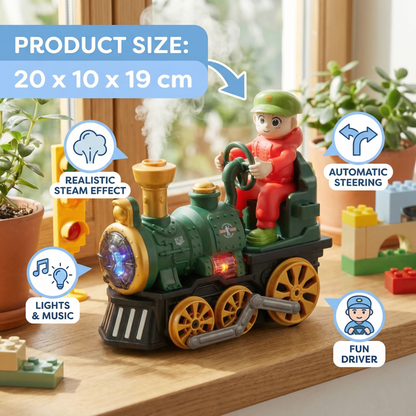 Cute Steam Train Toy with Lights, Music & Realistic Steam Effect