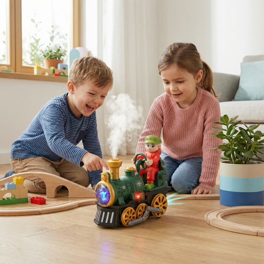 Cute Steam Train Toy with Lights, Music & Realistic Steam Effect