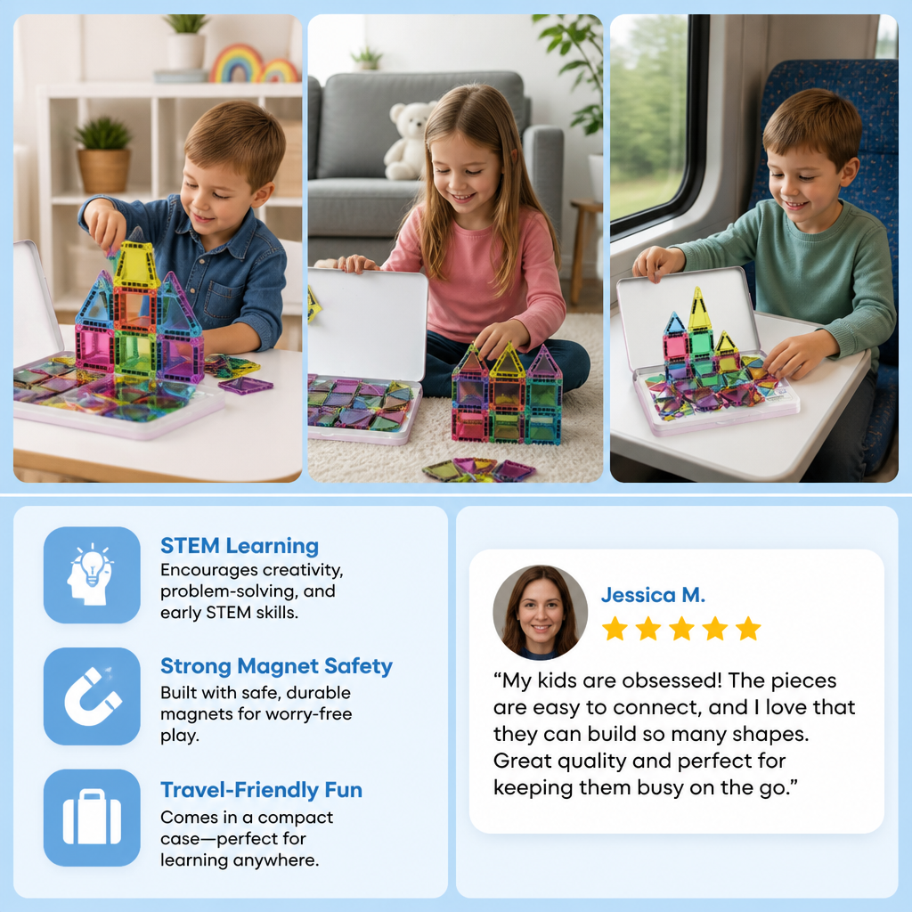 Compact Magnetic Tiles – 40-Piece Montessori Travel Set