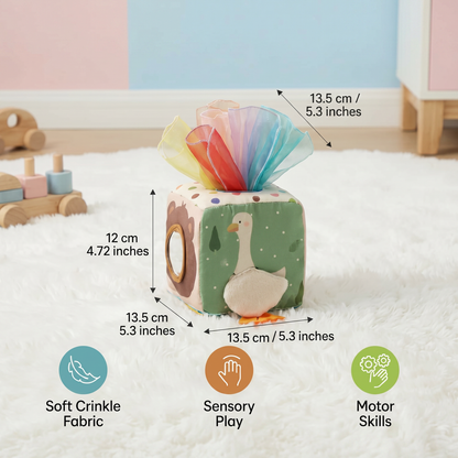 Montessori Baby Sensory Tissue Box – Soft Crinkle & Touch Activity Toy