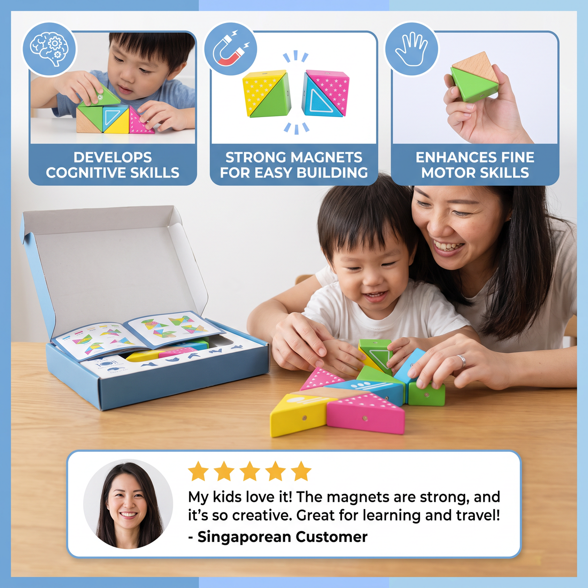 Magnetic Wooden Geometry Puzzle Blocks