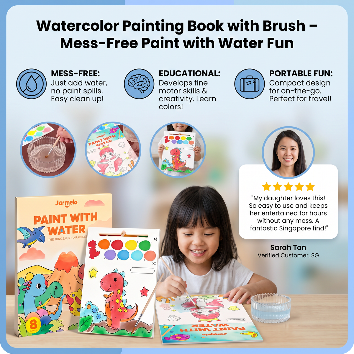 Watercolor Painting Book with Brush – Mess-Free Paint with Water Fun