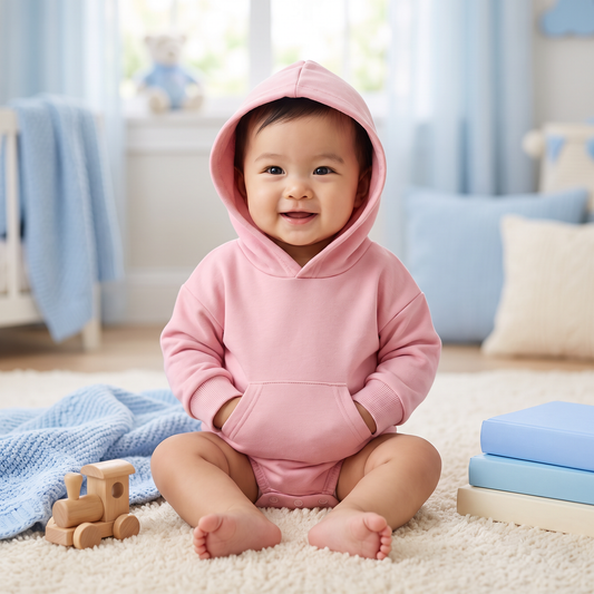 Hooded Baby Romper – Soft Long Sleeve Onesie with Front Pocket