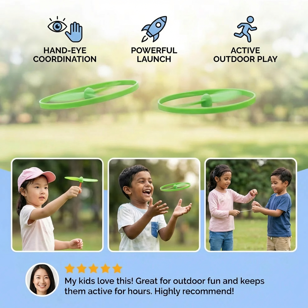 Flying Propeller Toy with Pull String Launcher