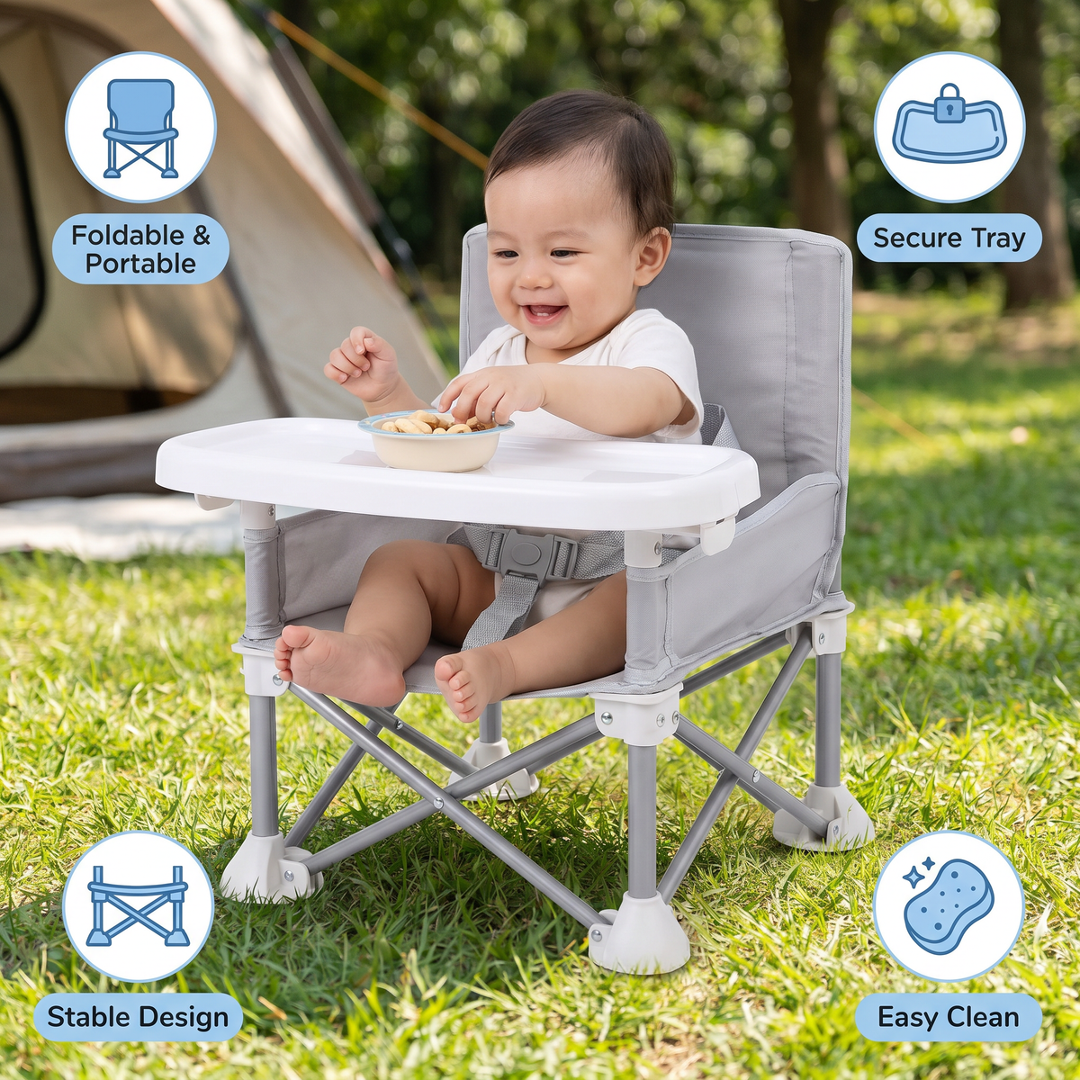 Foldable Baby Camping Chair with Tray for On the Go