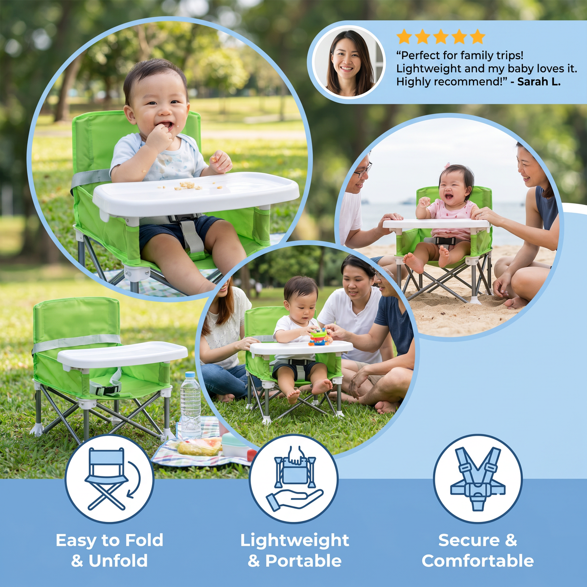 Foldable Baby Camping Chair with Tray for On the Go
